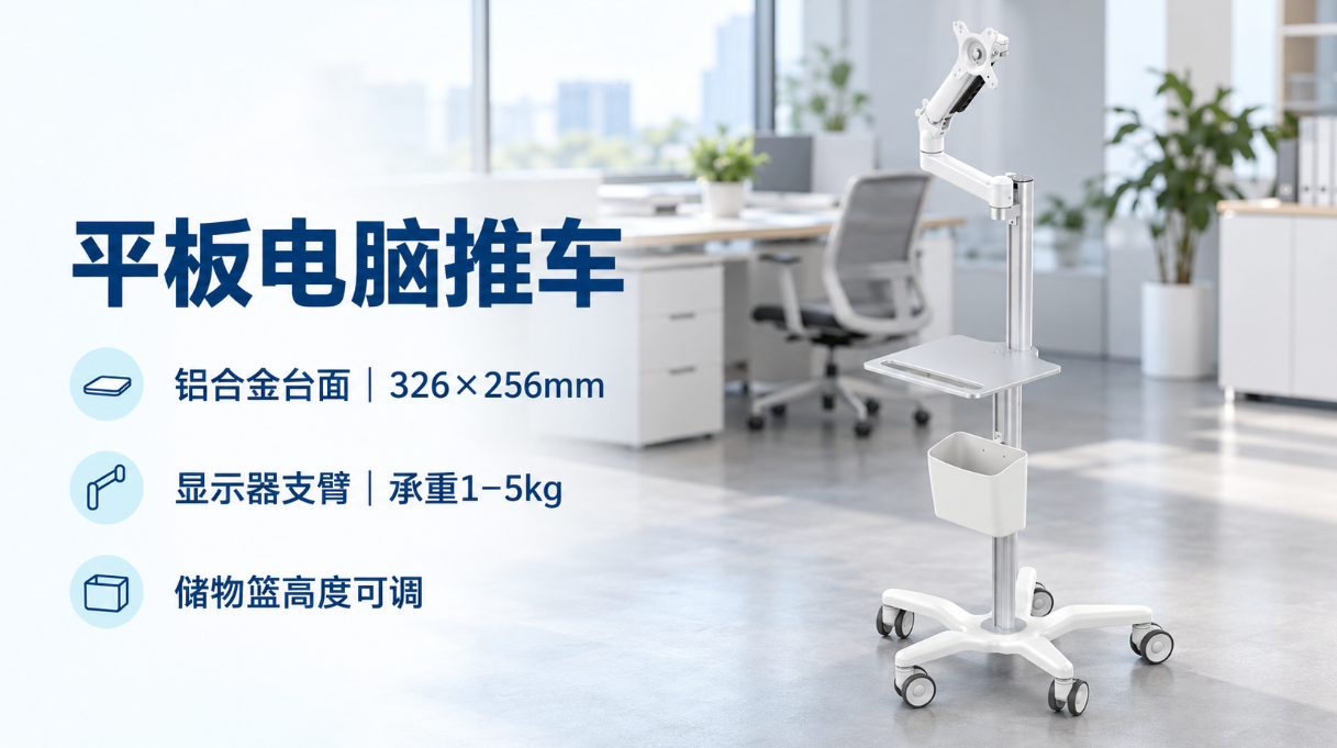 Compact cart with an adjustable monitor arm