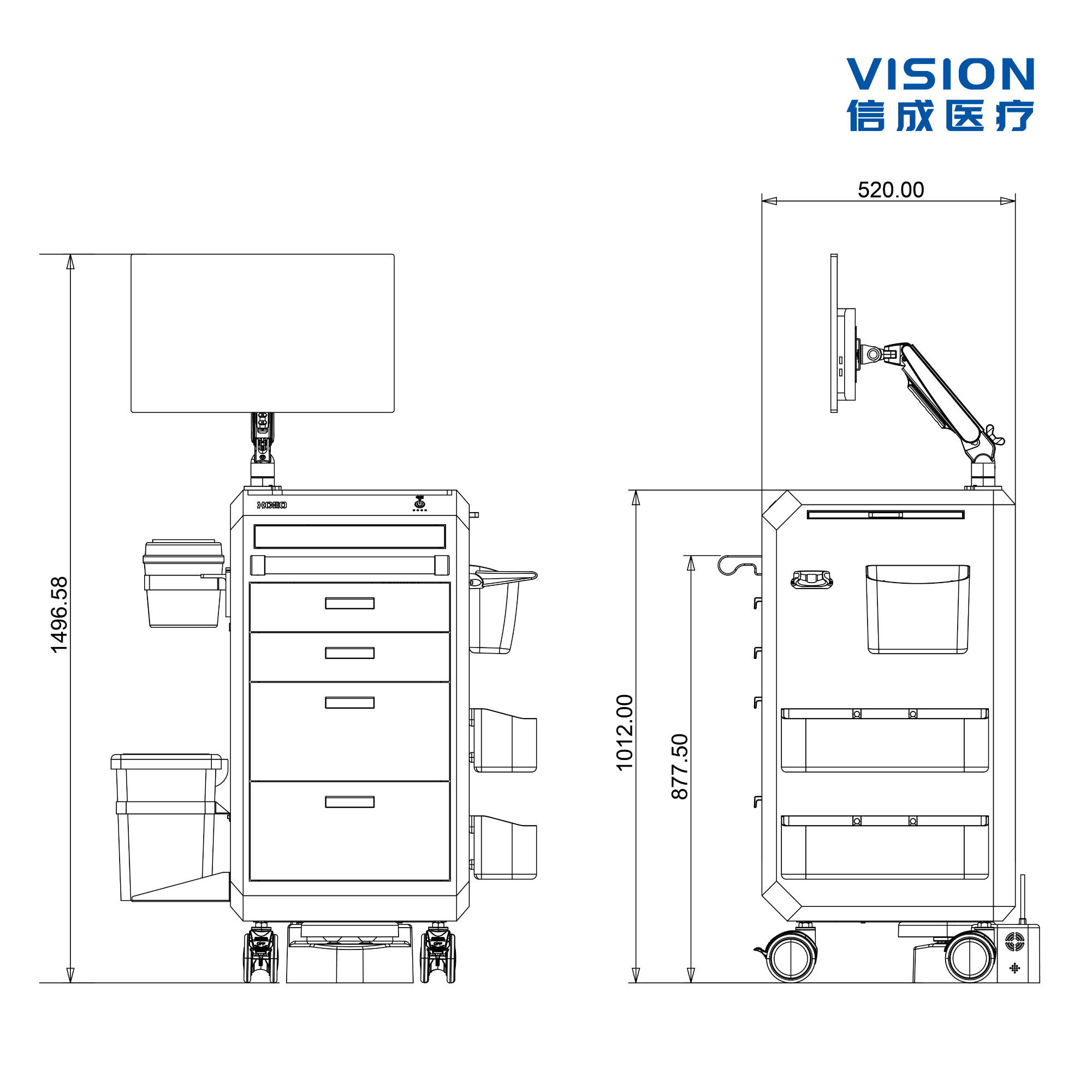 Integrated Sheet-Metal Nursing Cart – Model B